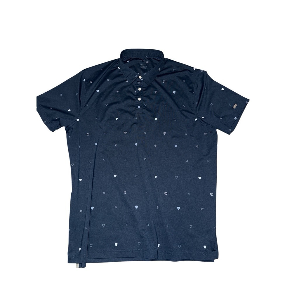 Nike‎ Golf Polo Shirt Mens XL Navy Dri-Fit All Over Print Shield Short Sleeve
